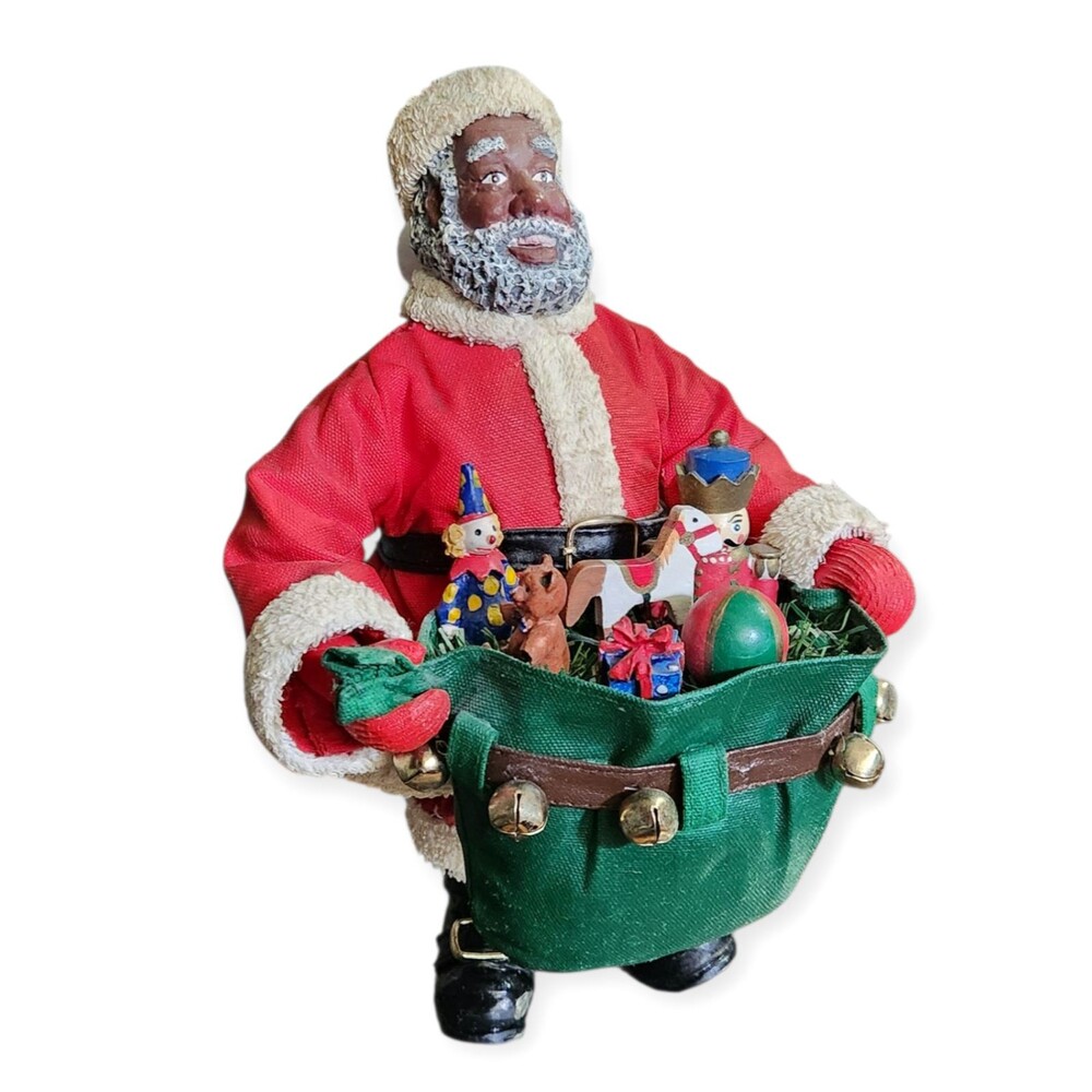 Fabric Mache Heritage African American Santa Claus with Toys 10" Tall 1994